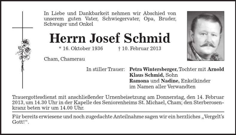 Traueranzeige Josef Schmid