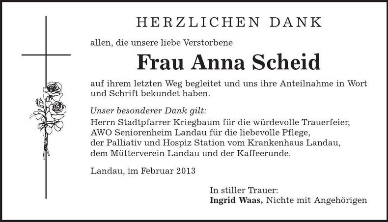 Traueranzeige Anna Scheid