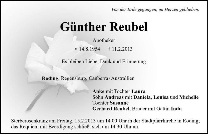 Traueranzeige Günther Reubel