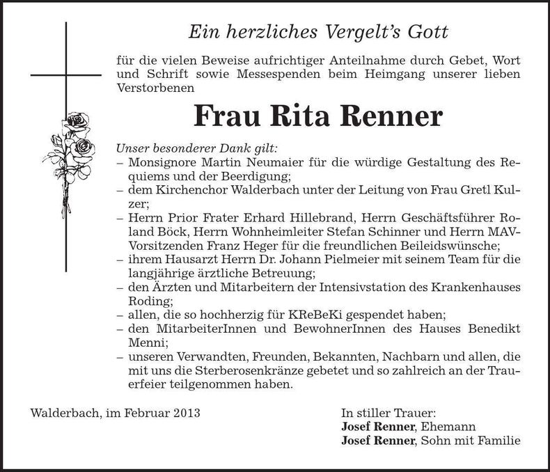 Traueranzeige Rita Renner