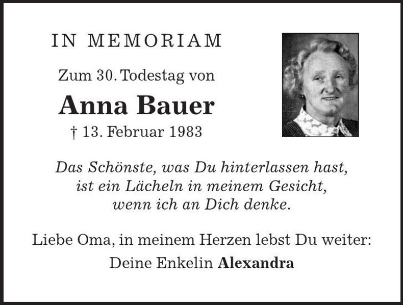 Traueranzeige Anna Bauer
