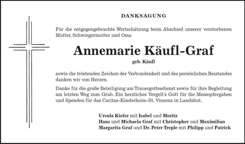 Traueranzeige Annemarie Käufl-Graf