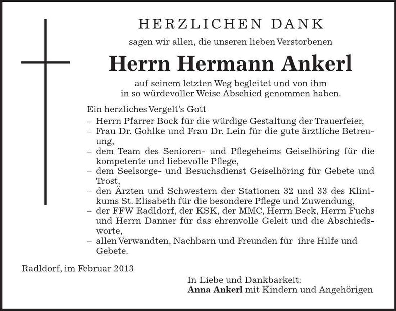 Traueranzeige Hermann Ankerl