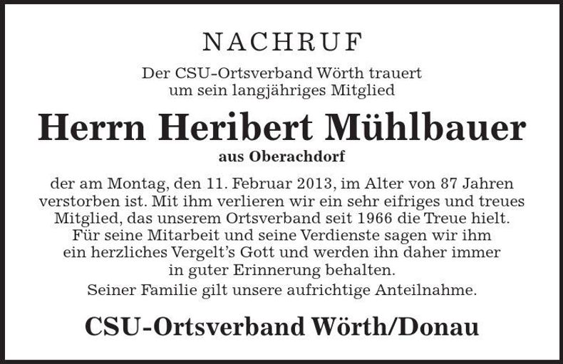 Traueranzeige Heribert Mühlbauer