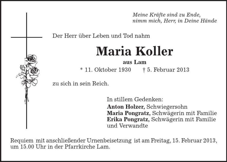 Traueranzeige Maria Koller