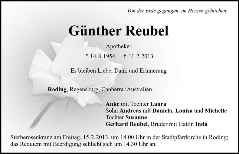 Traueranzeige Günther Reubel