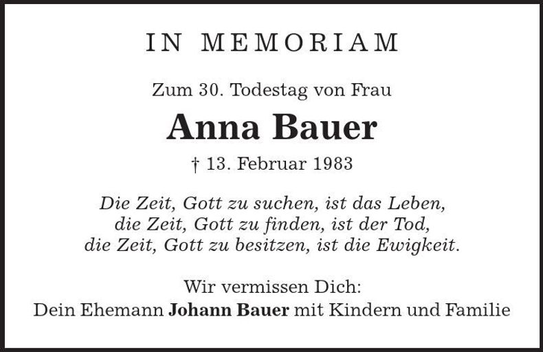 Traueranzeige Anna Bauer