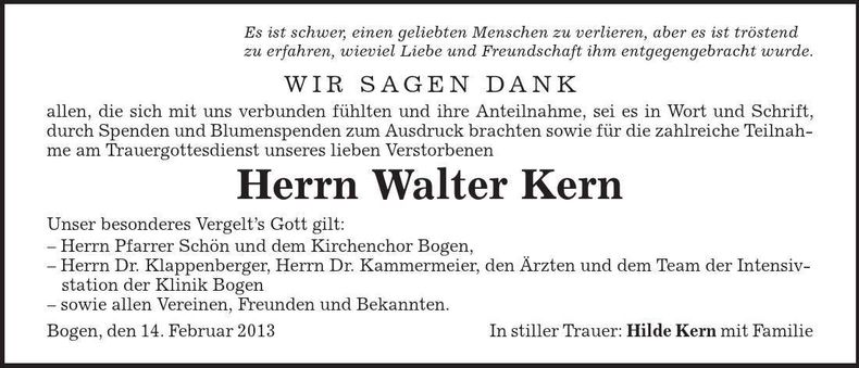 Traueranzeige Walter Kern