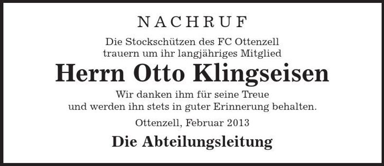 Traueranzeige Otto Klingseisen