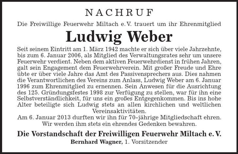 Traueranzeige Ludwig Weber