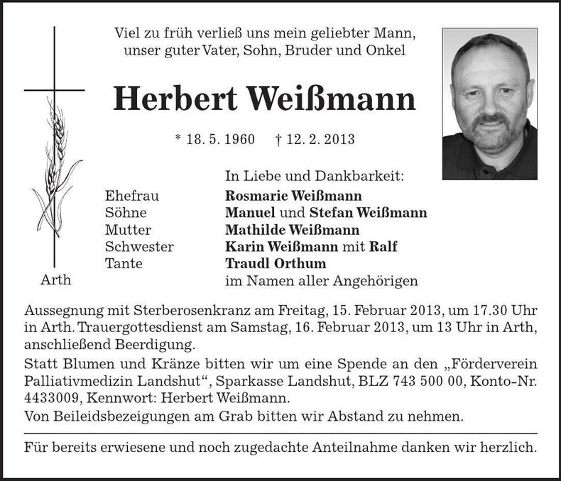 Traueranzeige Herbert Weißmann