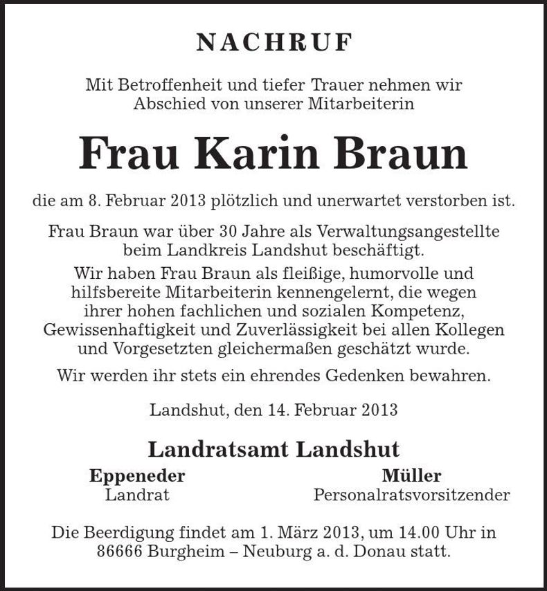 Traueranzeige Karin Braun