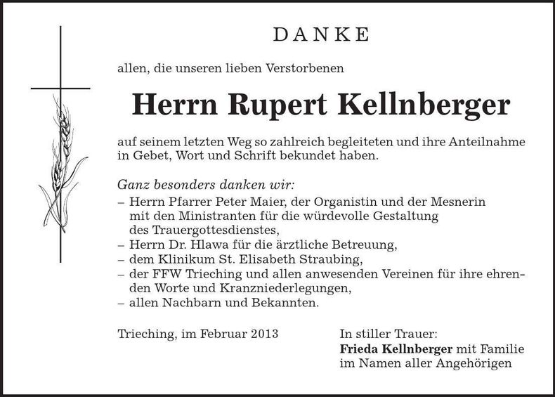 Traueranzeige Rupert Kellnberger