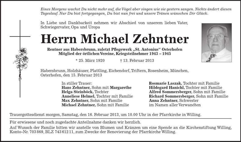 Traueranzeige Michael Zehntner
