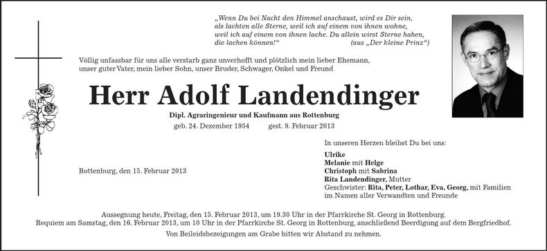 Traueranzeige Adolf Landendinger