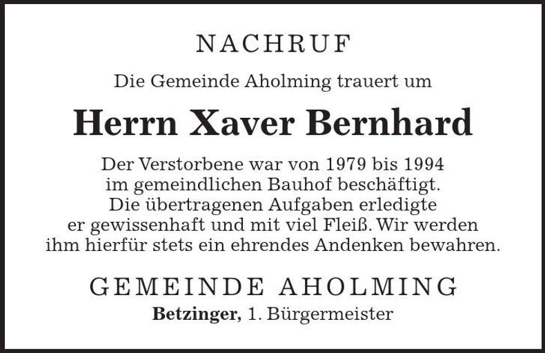 Traueranzeige Xaver Bernhard