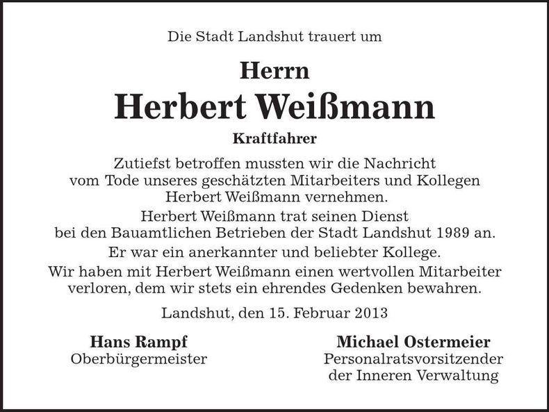 Traueranzeige Herbert Weißmann