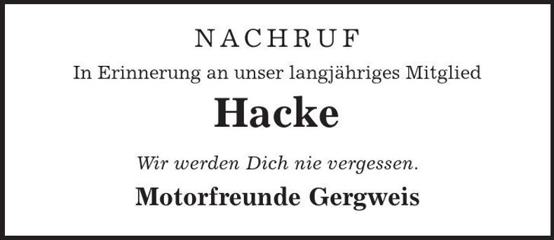 Traueranzeige Johann Hack