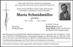 Traueranzeige Maria Schmidmüller