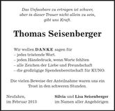Traueranzeige Thomas Seisenberger