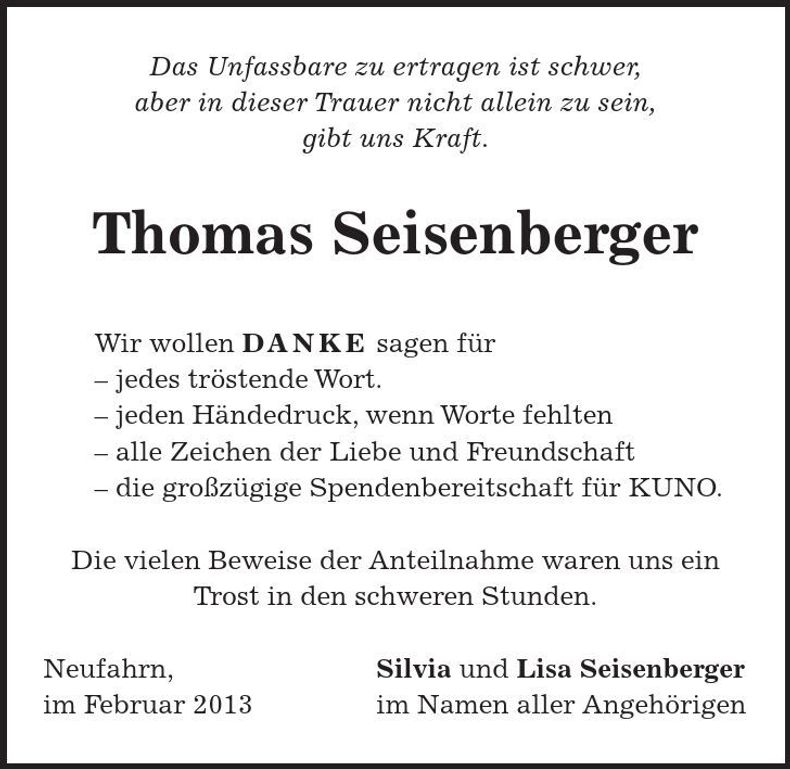 Traueranzeige Thomas Seisenberger