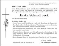 Traueranzeige Erika Schindlbeck