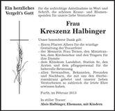 Traueranzeige Kreszenz Halbinger