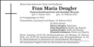 Traueranzeige Maria Dengler