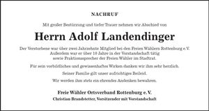 Traueranzeige Adolf Landendinger