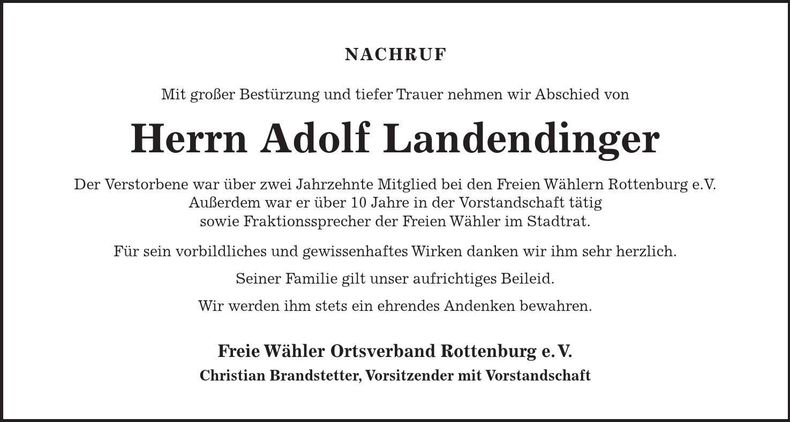 Traueranzeige Adolf Landendinger