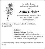 Traueranzeige Arno Geisler