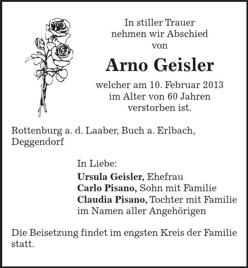 Traueranzeige Arno Geisler