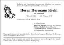 Traueranzeige Hermann Kiehl