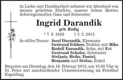 Traueranzeige Ingrid Darandik