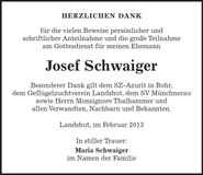 Traueranzeige Josef Schwaiger