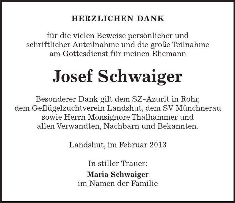 Traueranzeige Josef Schwaiger