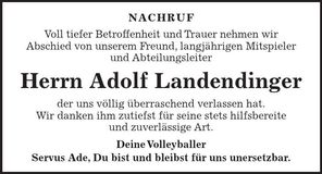 Traueranzeige Adolf Landendinger