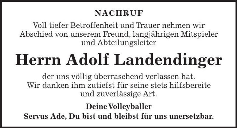 Traueranzeige Adolf Landendinger