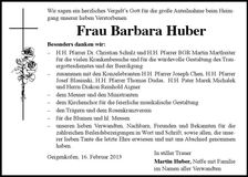 Traueranzeige Barbara Huber