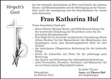 Traueranzeige Katharina Huf