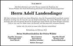 Traueranzeige Adolf Landendinger