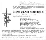 Traueranzeige Martin Schindlbeck