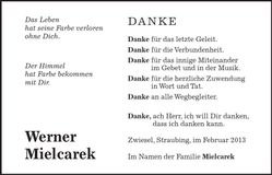Traueranzeige Werner Mielcarek