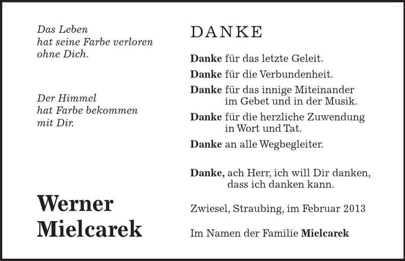 Traueranzeige Werner Mielcarek