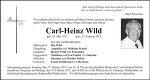 Traueranzeige Carl-Heinz Wild