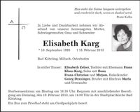 Traueranzeige Elisabeth Karg