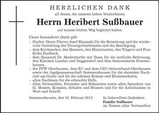 Traueranzeige Heribert Sußbauer