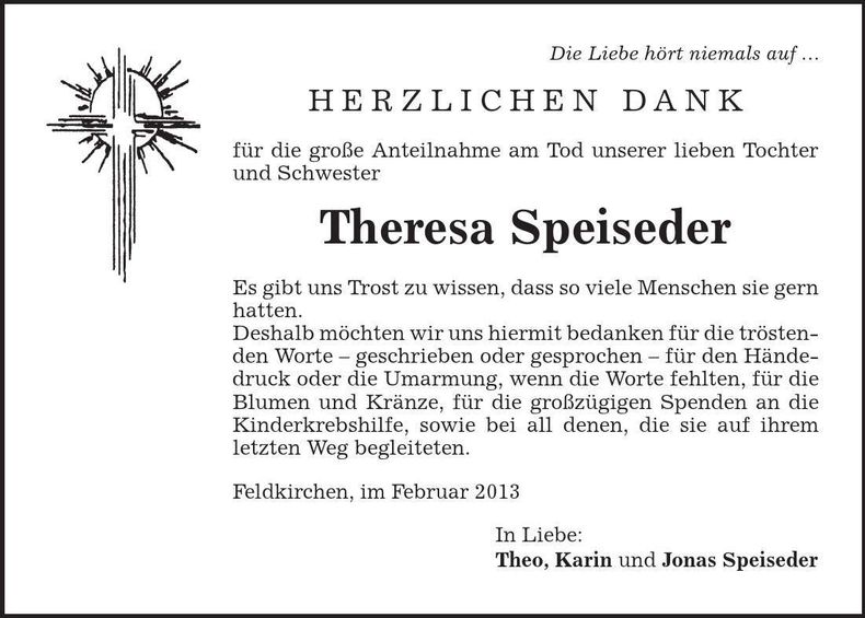 Traueranzeige Theresa Speiseder