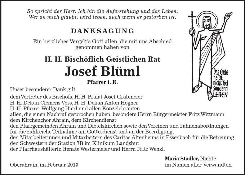 Traueranzeige Franz Blüml