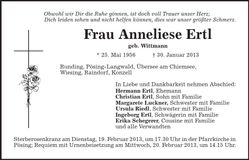 Traueranzeige Anneliese Ertl